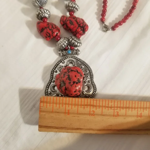 Silver Red Magnesite Southwest Statement Necklace
